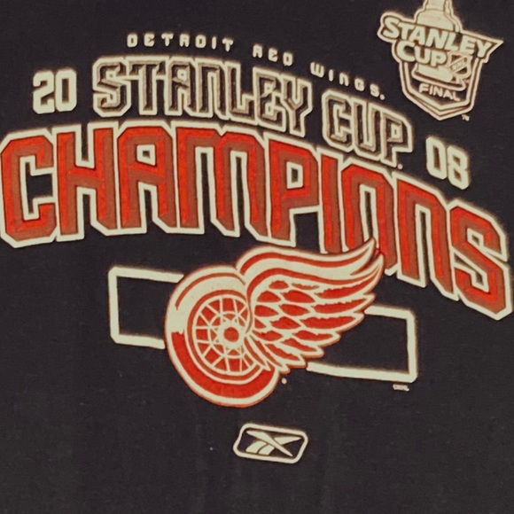 DETROIT RED WINGS Stanley Cup Champions Black T-Shirt X-Large Reebok 100% Cotton - Picture 7 of 9